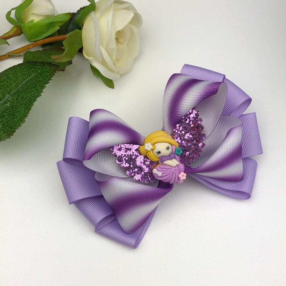 🎀 HANDMADE🎀 Ombre Pastel Hair Bow with glitter Angel Princess Halloween wearable